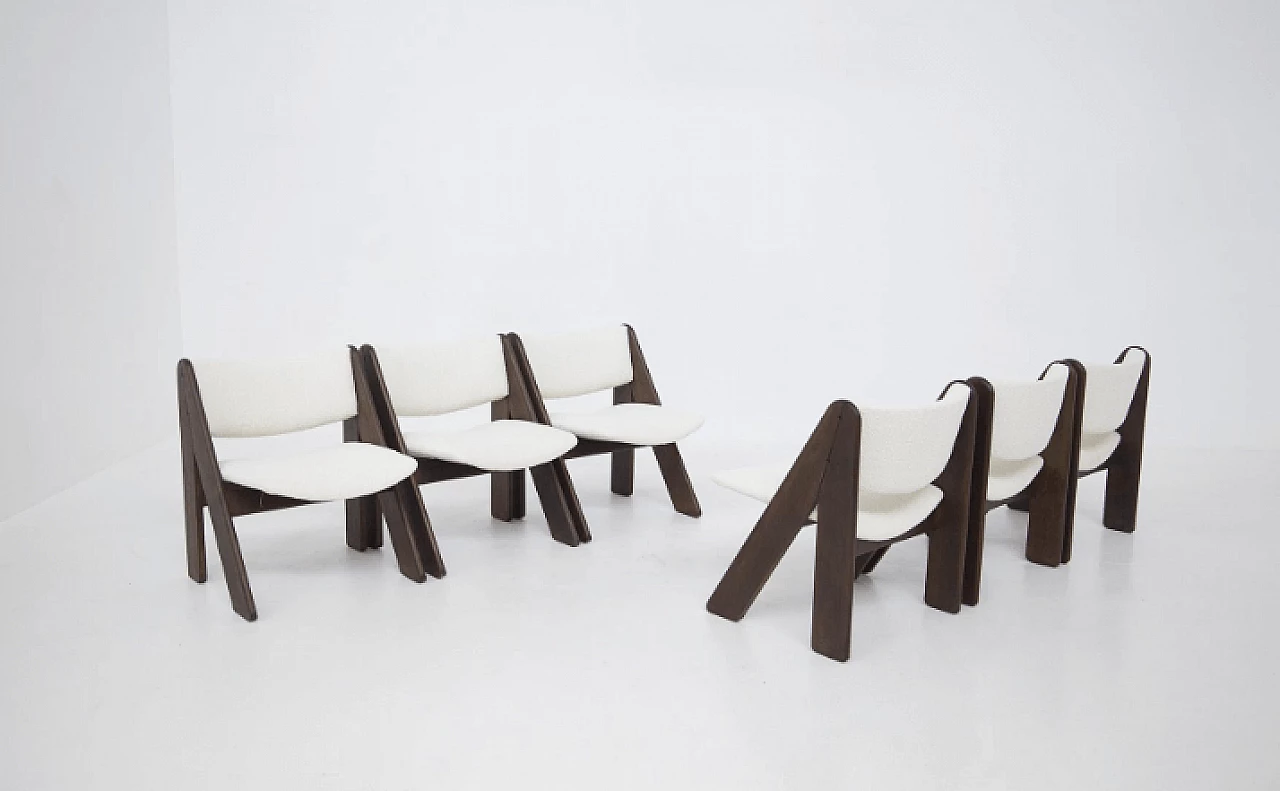 6 Chairs in wood and white bouclé by Gigi Sabadin for Stilwood, 1970s 4