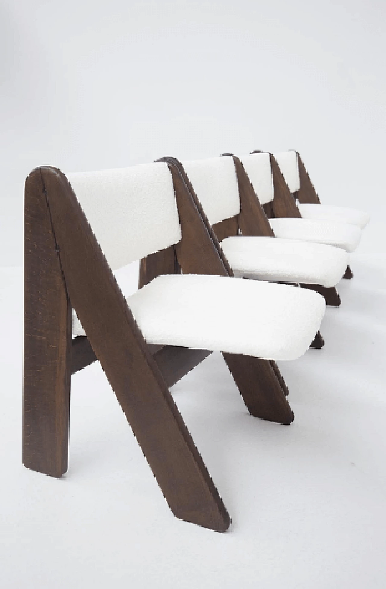 6 Chairs in wood and white bouclé by Gigi Sabadin for Stilwood, 1970s 13