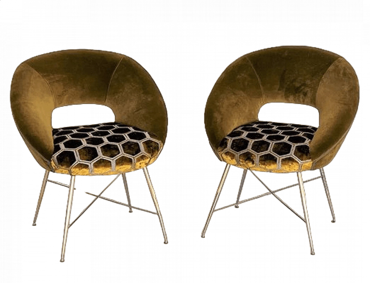 Pair of velvet armchairs with brass legs by Silvio Cavatorta, 1950s 18