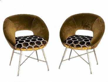Pair of velvet armchairs with brass legs by Silvio Cavatorta, 1950s