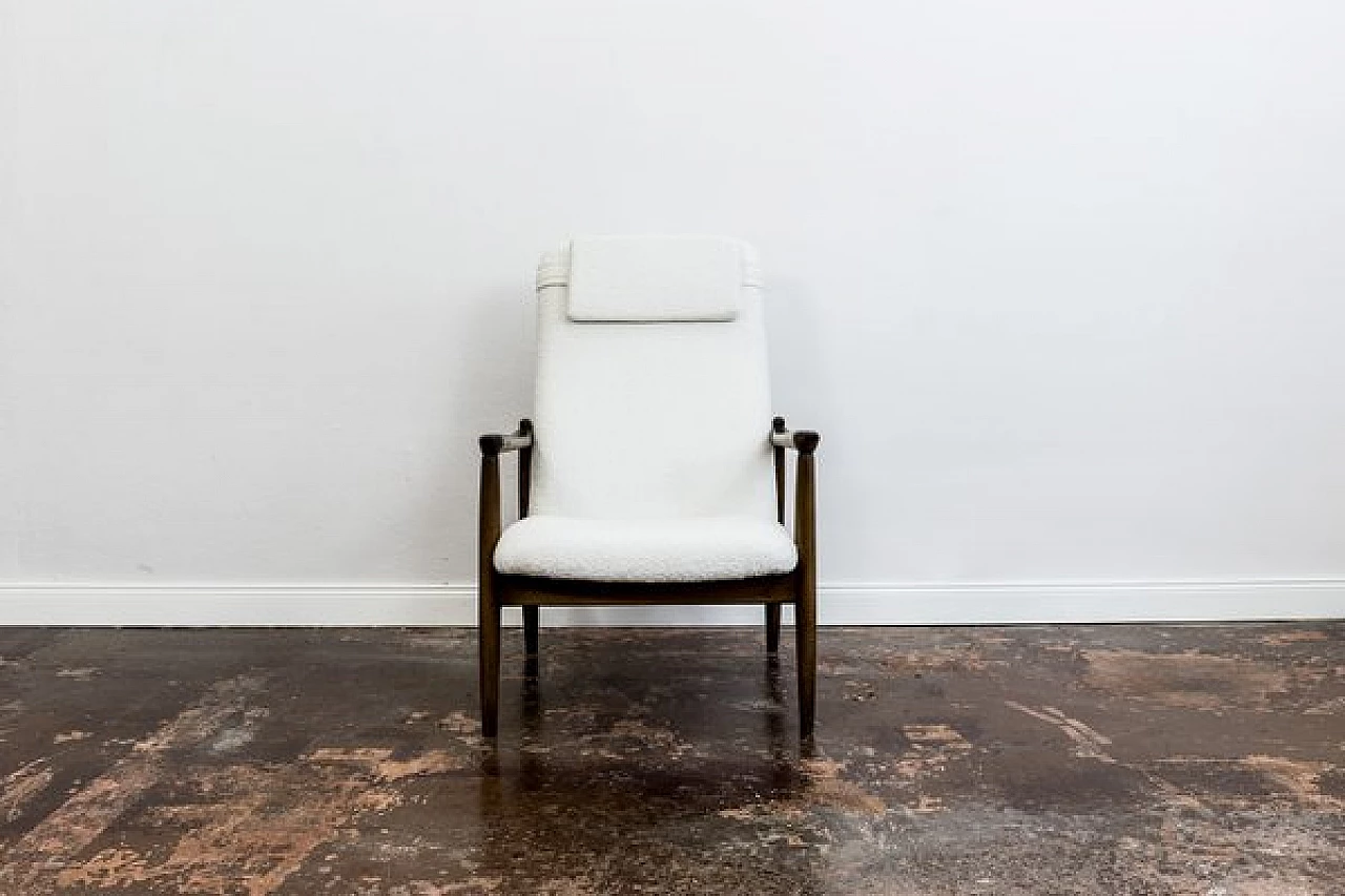 Coppia di poltrone GFM 64 con schienale alto in bouclè bianco attribuite a Edmund Homa, anni '60 5