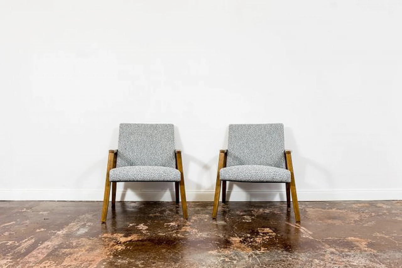 Coppia di poltrone in faggio e tessuto, anni '60 17