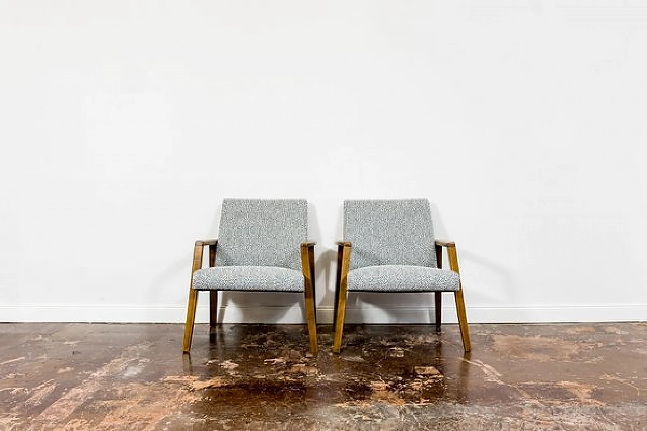 Coppia di poltrone in faggio e tessuto, anni '60 18