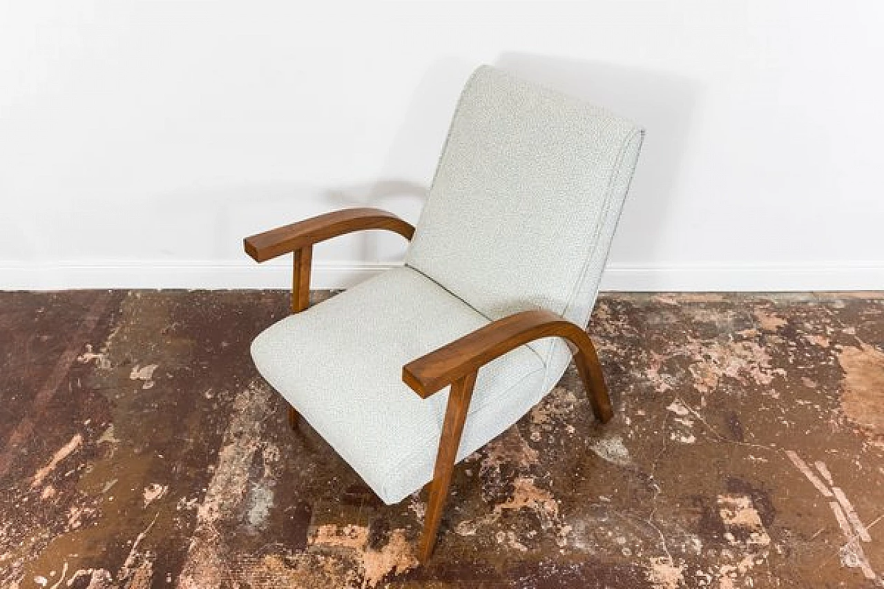 Beech, walnut and fabric armchair by Lejkowski and Leśniewski, 1960s 1