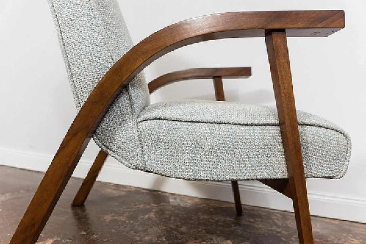 Beech, walnut and fabric armchair by Lejkowski and Leśniewski, 1960s 3