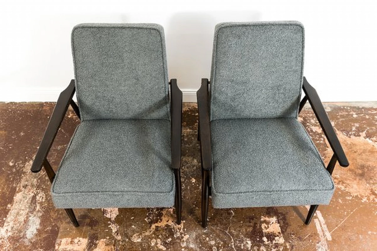 Pair of beech and grey fabric armchairs by H. Lis, 1960s 2