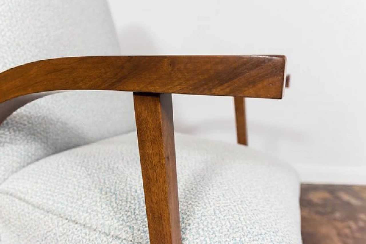 Beech, walnut and fabric armchair by Lejkowski and Leśniewski, 1960s 11