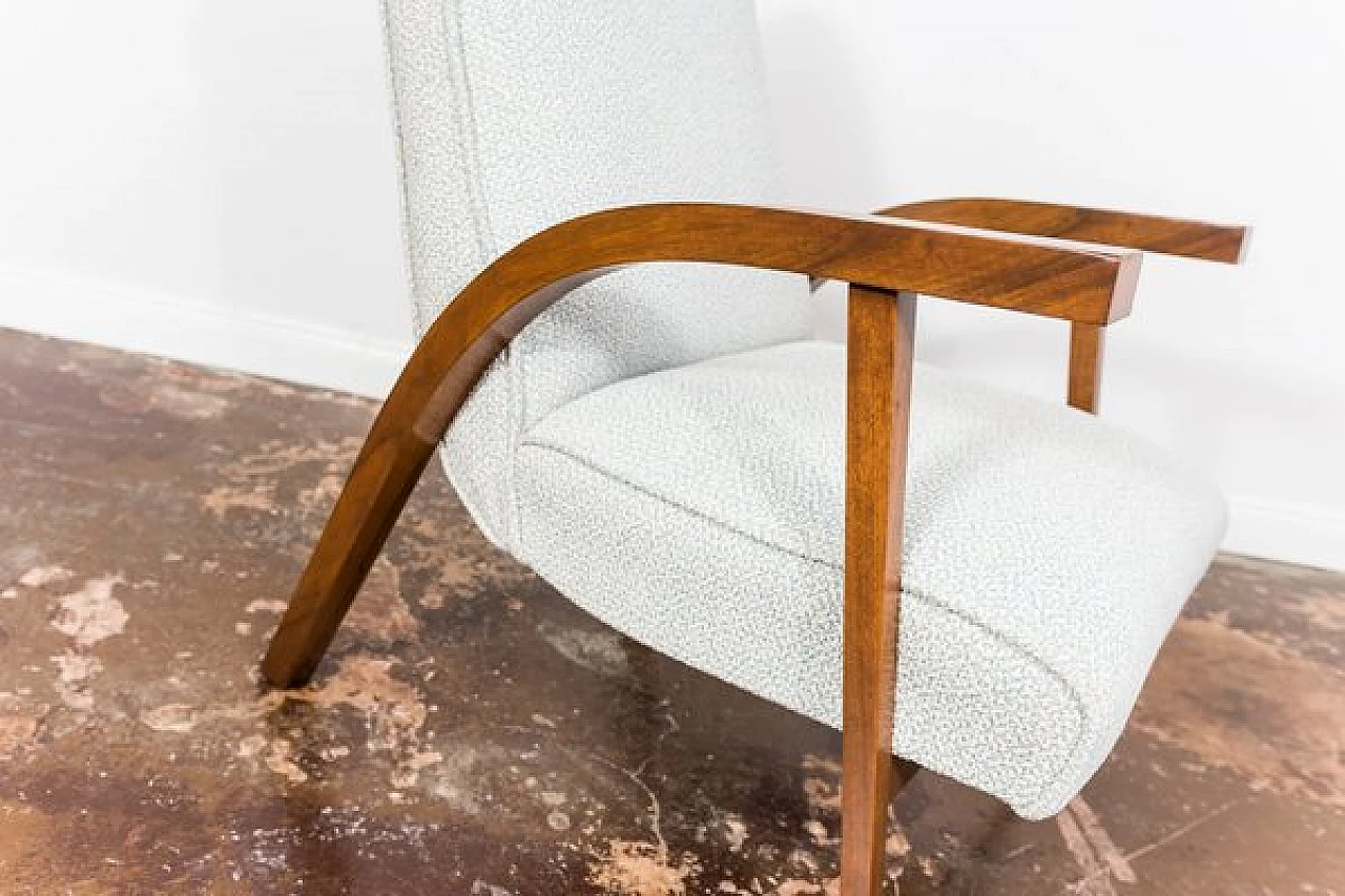 Beech, walnut and fabric armchair by Lejkowski and Leśniewski, 1960s 12