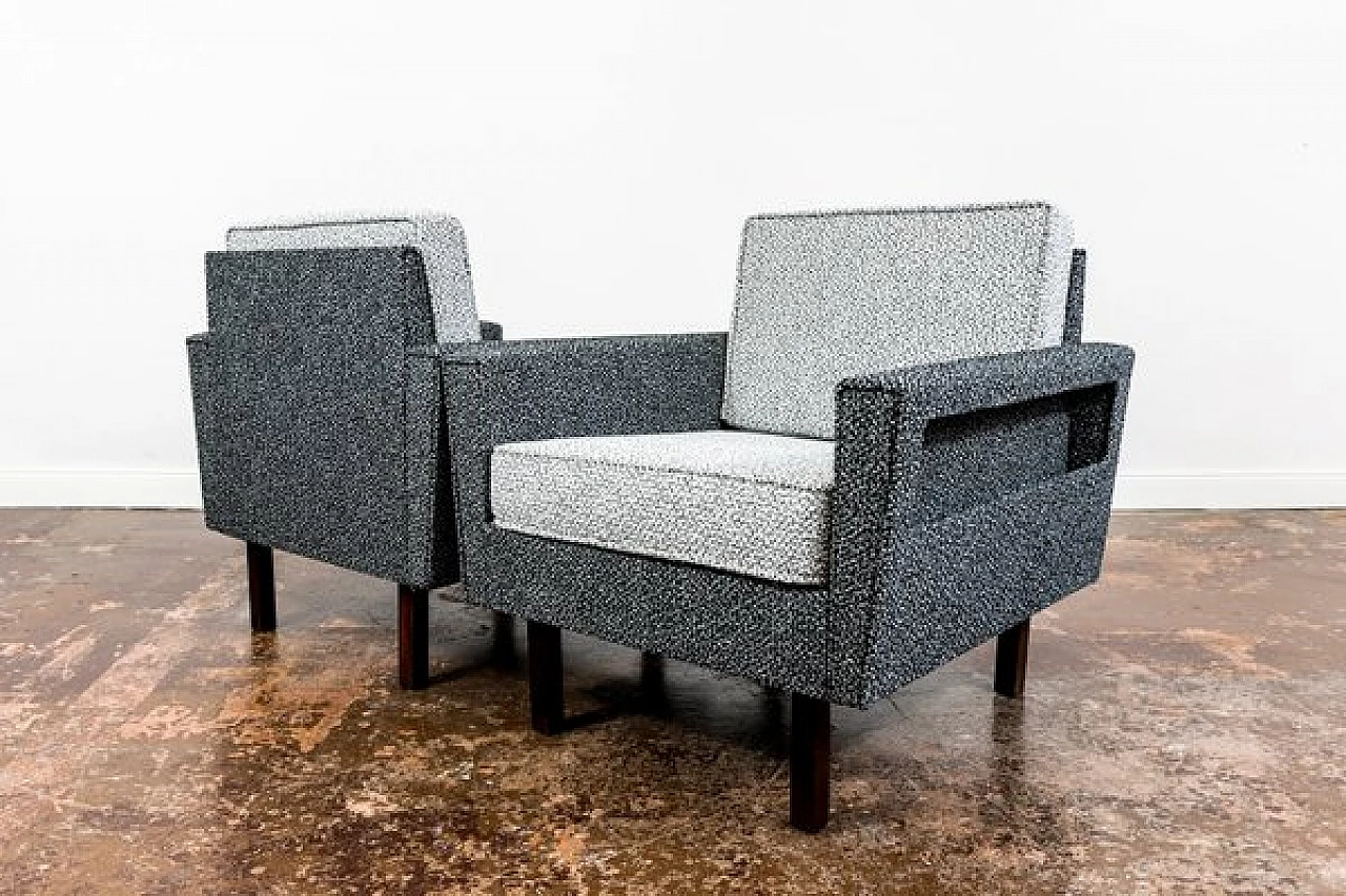Pair of fabric and wood armchairs, 1970s 13