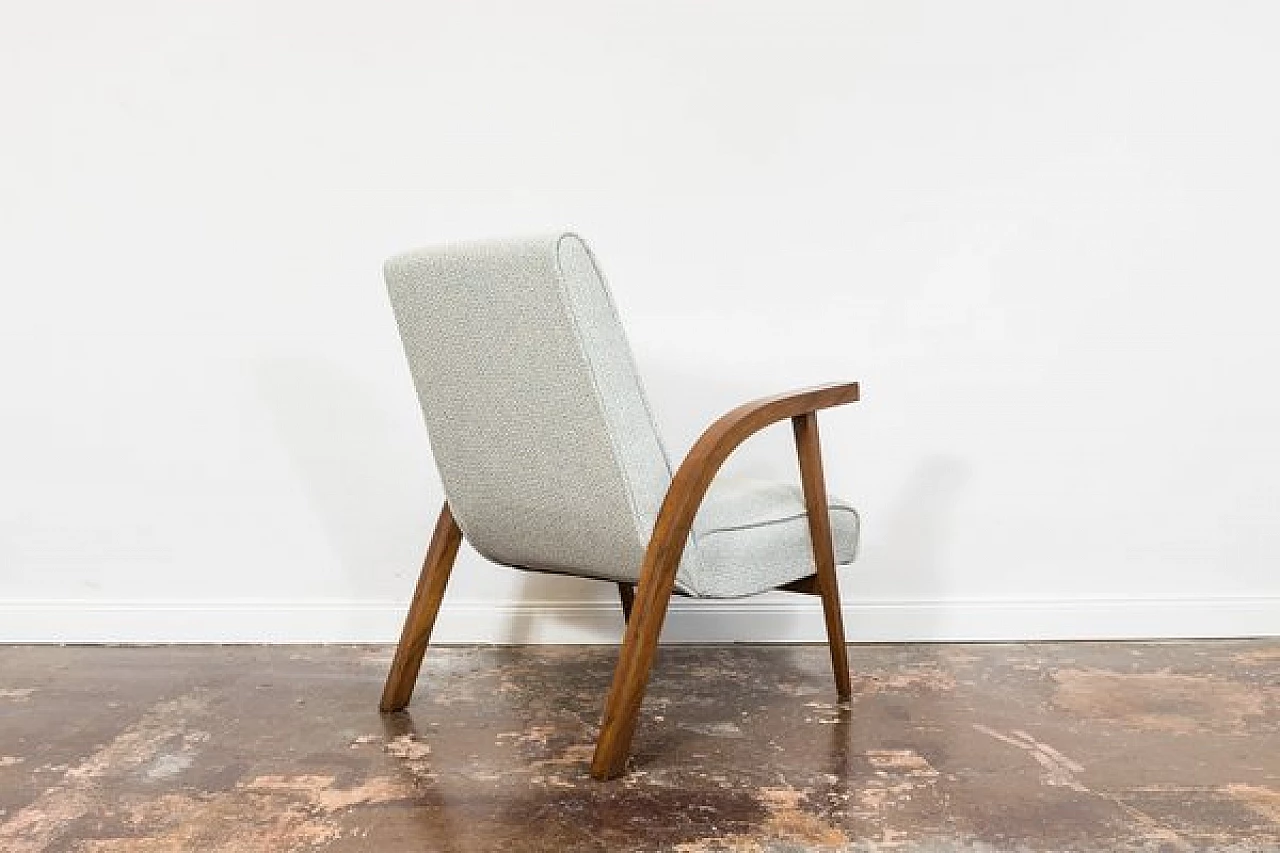 Beech, walnut and fabric armchair by Lejkowski and Leśniewski, 1960s 14