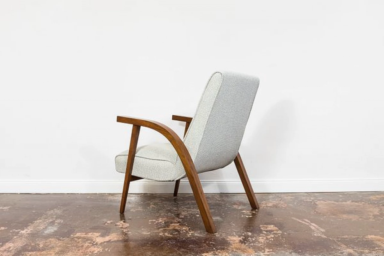 Beech, walnut and fabric armchair by Lejkowski and Leśniewski, 1960s 15