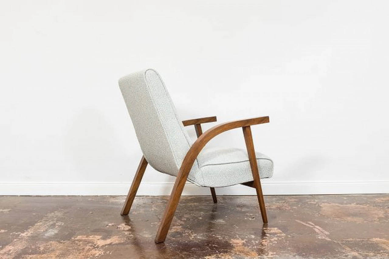 Beech, walnut and fabric armchair by Lejkowski and Leśniewski, 1960s 16