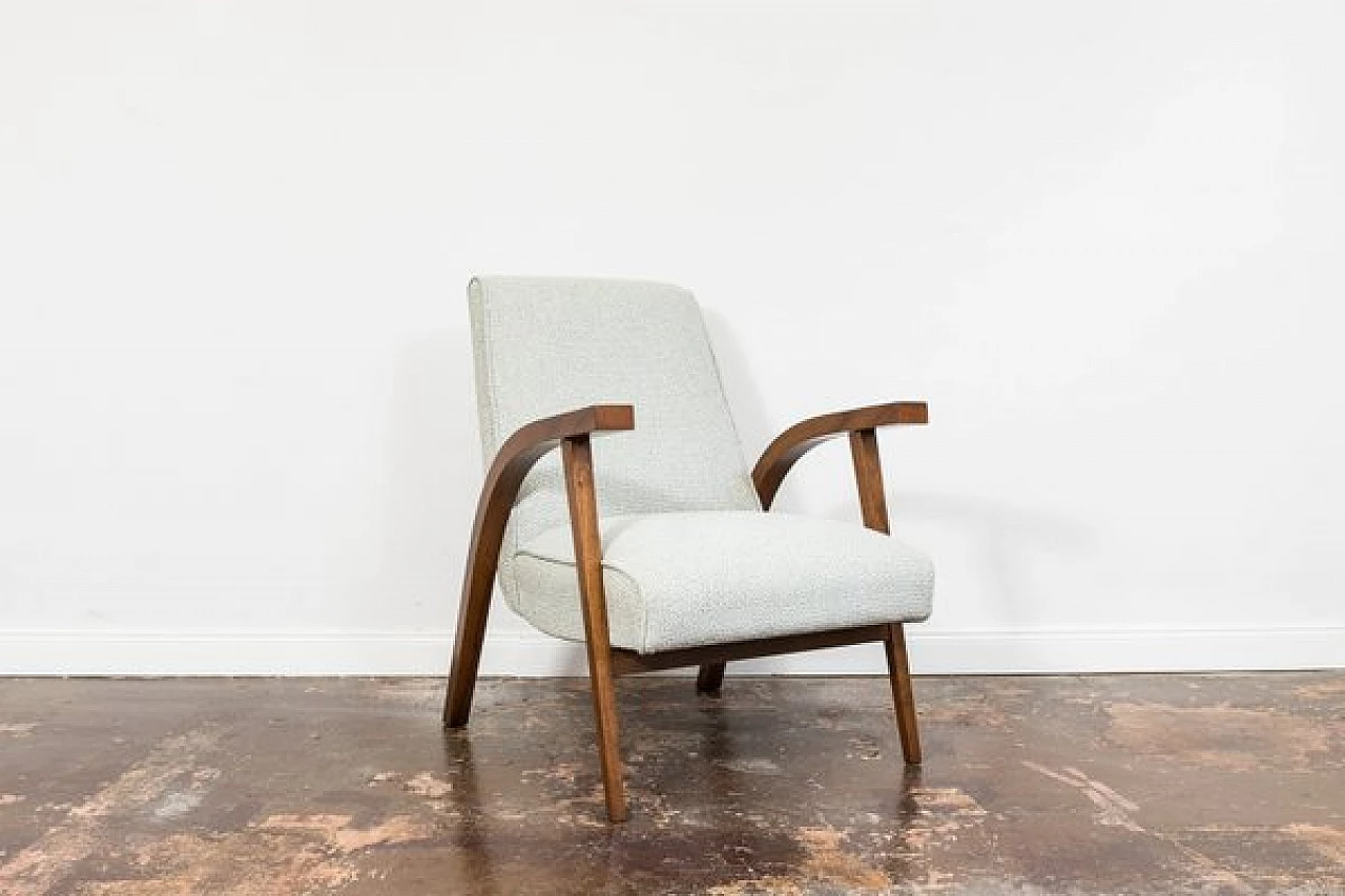 Beech, walnut and fabric armchair by Lejkowski and Leśniewski, 1960s 17