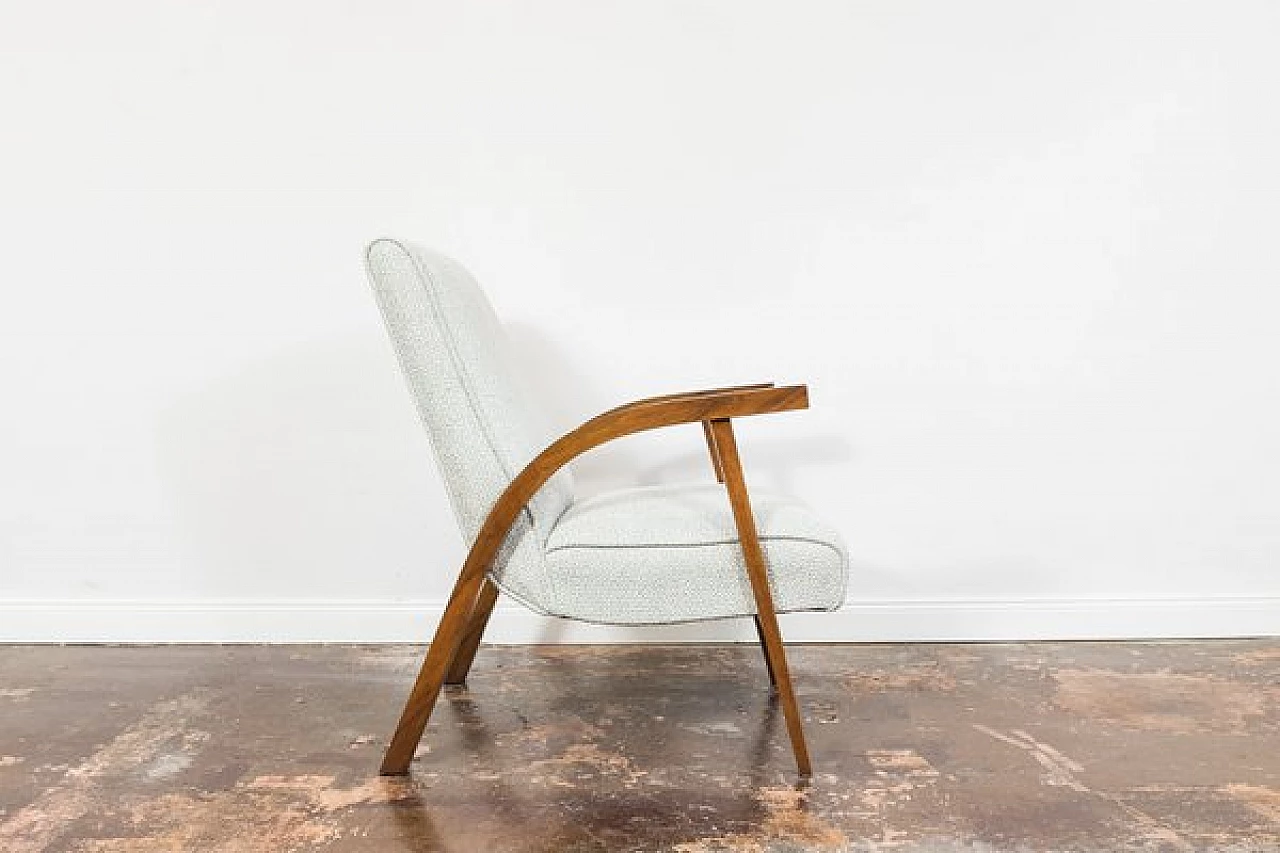 Beech, walnut and fabric armchair by Lejkowski and Leśniewski, 1960s 19