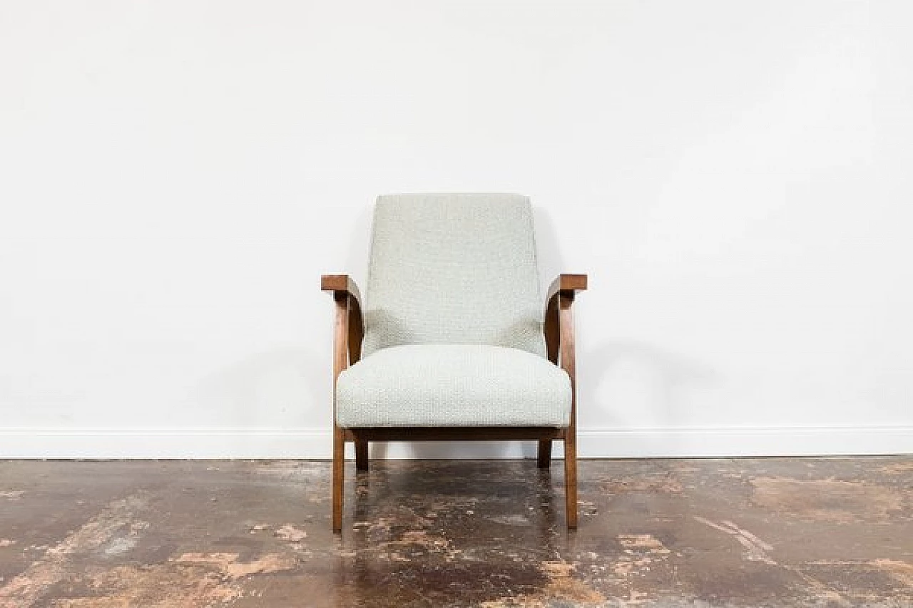Beech, walnut and fabric armchair by Lejkowski and Leśniewski, 1960s 20