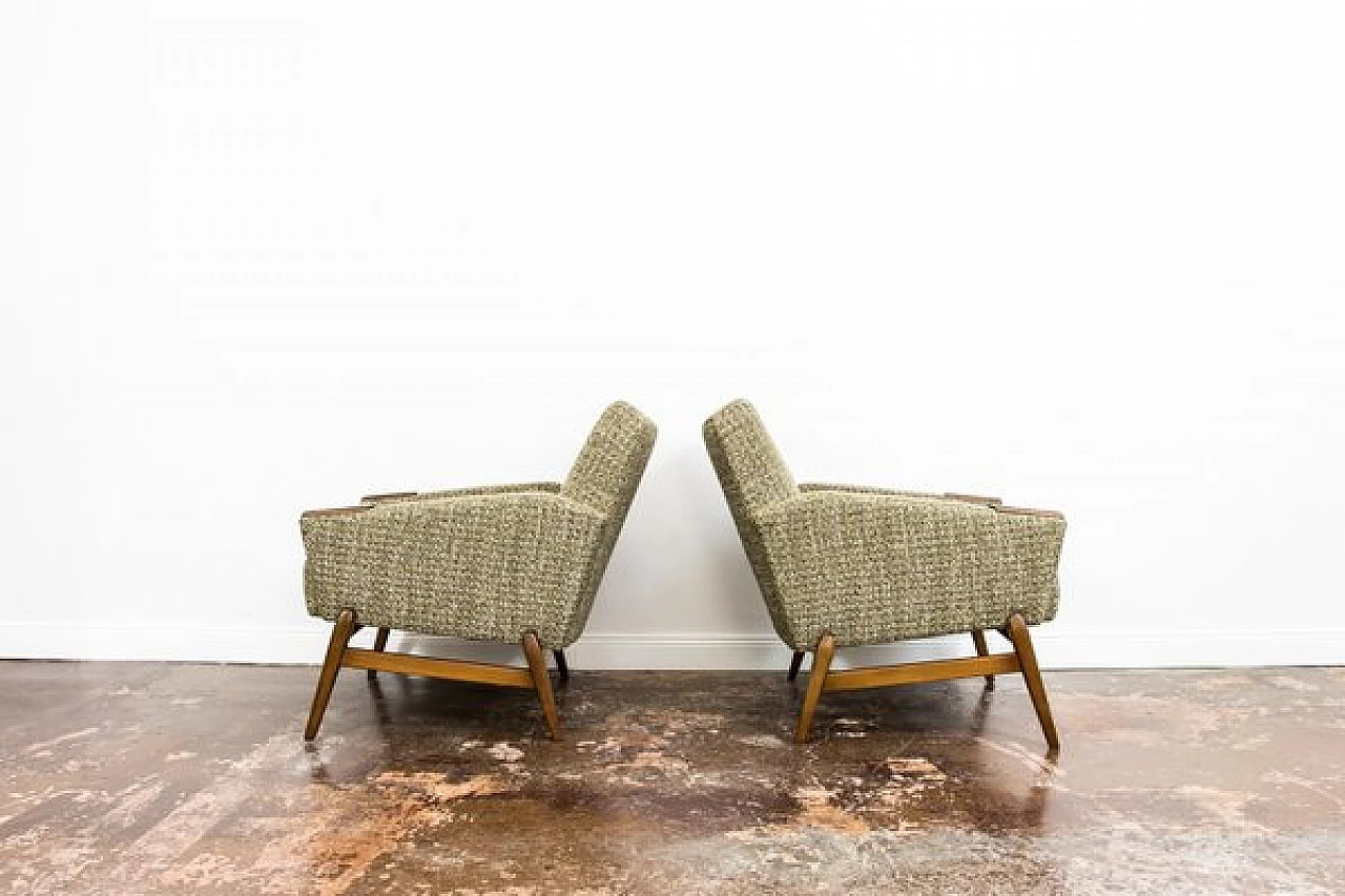 Pair of Danish wood and green fabric armchairs, 1960s 18