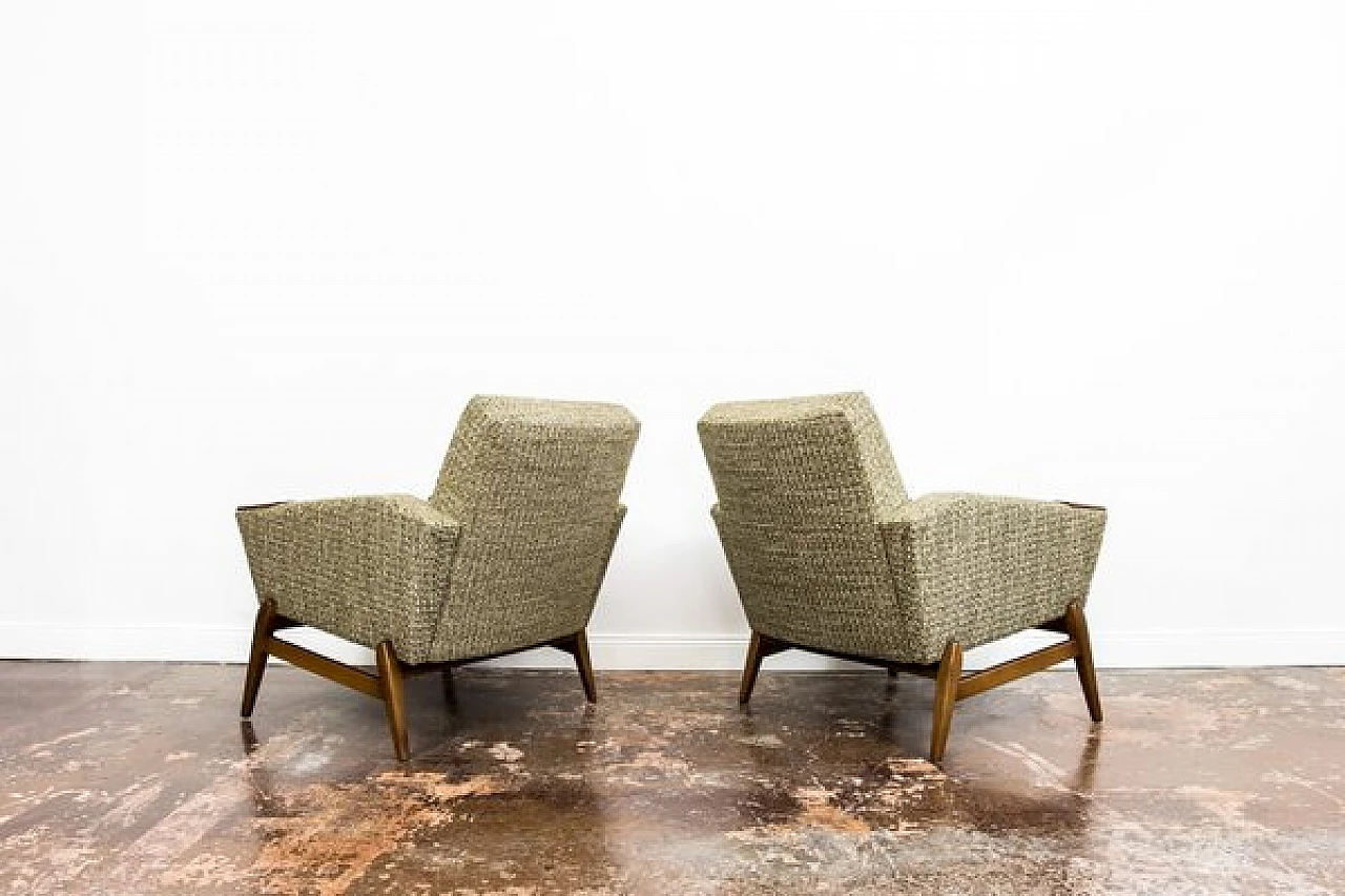 Pair of Danish wood and green fabric armchairs, 1960s 19
