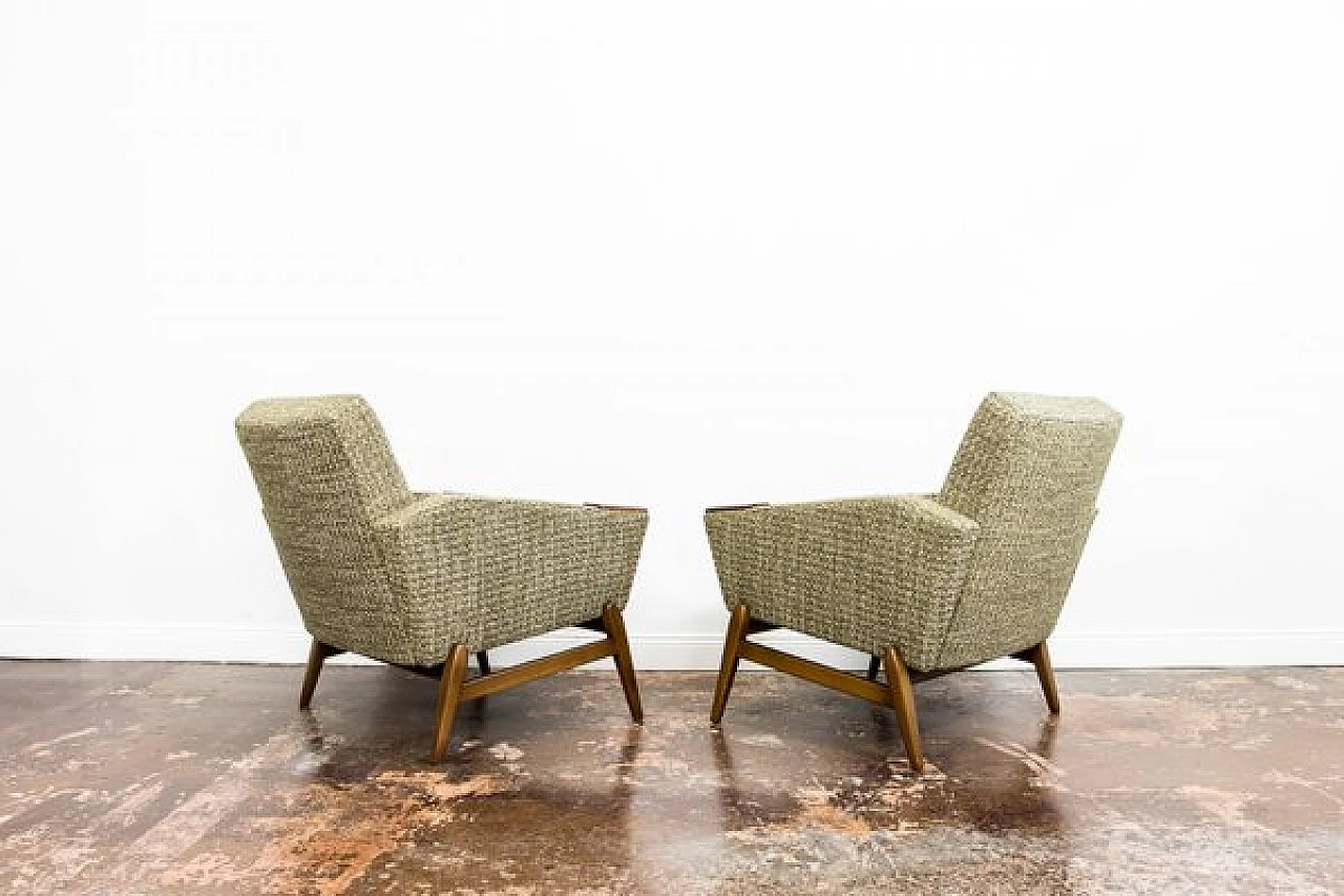 Pair of Danish wood and green fabric armchairs, 1960s 21