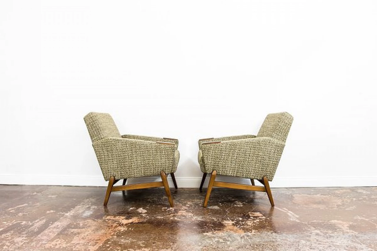 Pair of Danish wood and green fabric armchairs, 1960s 22