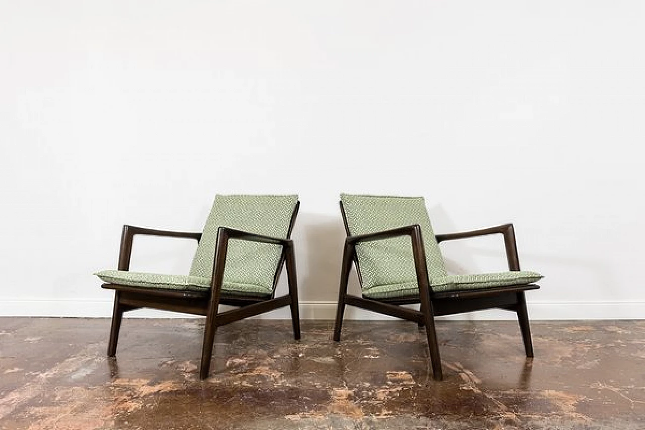 Pair of beech and fabric 300 130 armchairs by SFM, 1960s 1