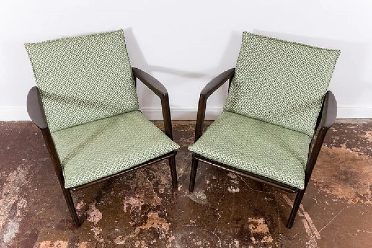 Pair of beech and fabric 300 130 armchairs by SFM, 1960s 2