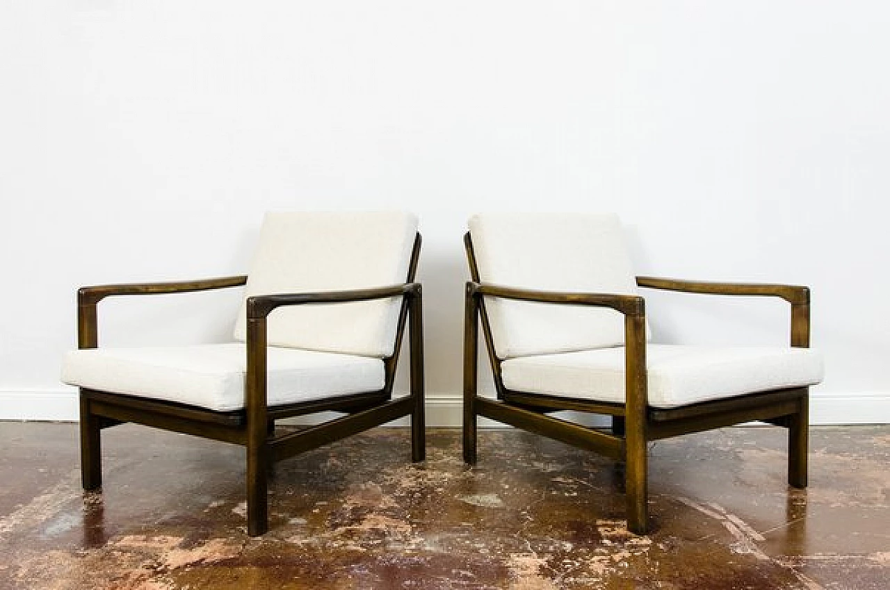 Pair of beech and beige fabric B-7522 armchairs by Zenon Bączyk for SFM, 1960s 1