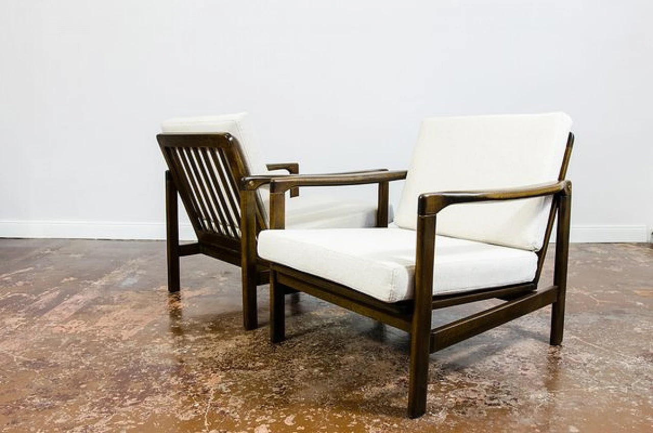 Pair of beech and beige fabric B-7522 armchairs by Zenon Bączyk for SFM, 1960s 7