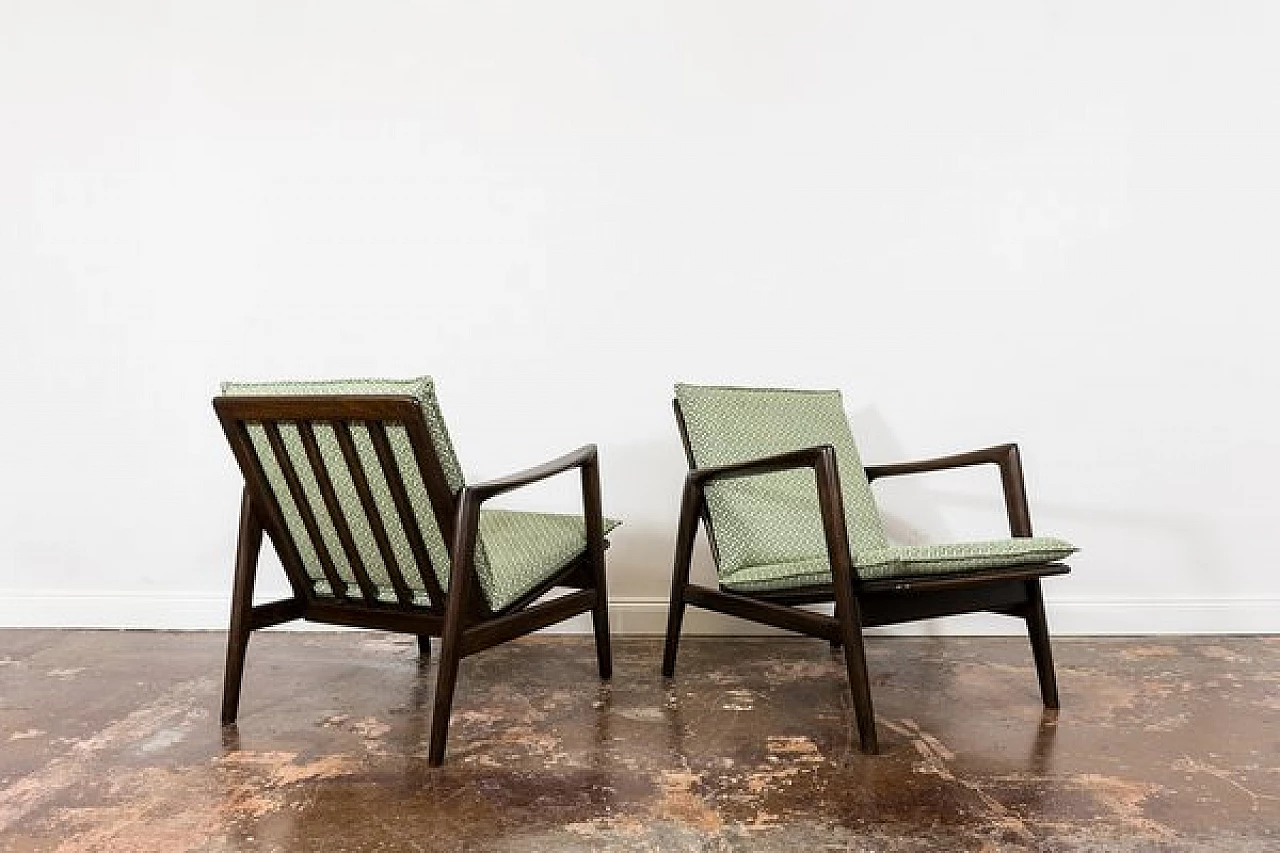 Pair of beech and fabric 300 130 armchairs by SFM, 1960s 12