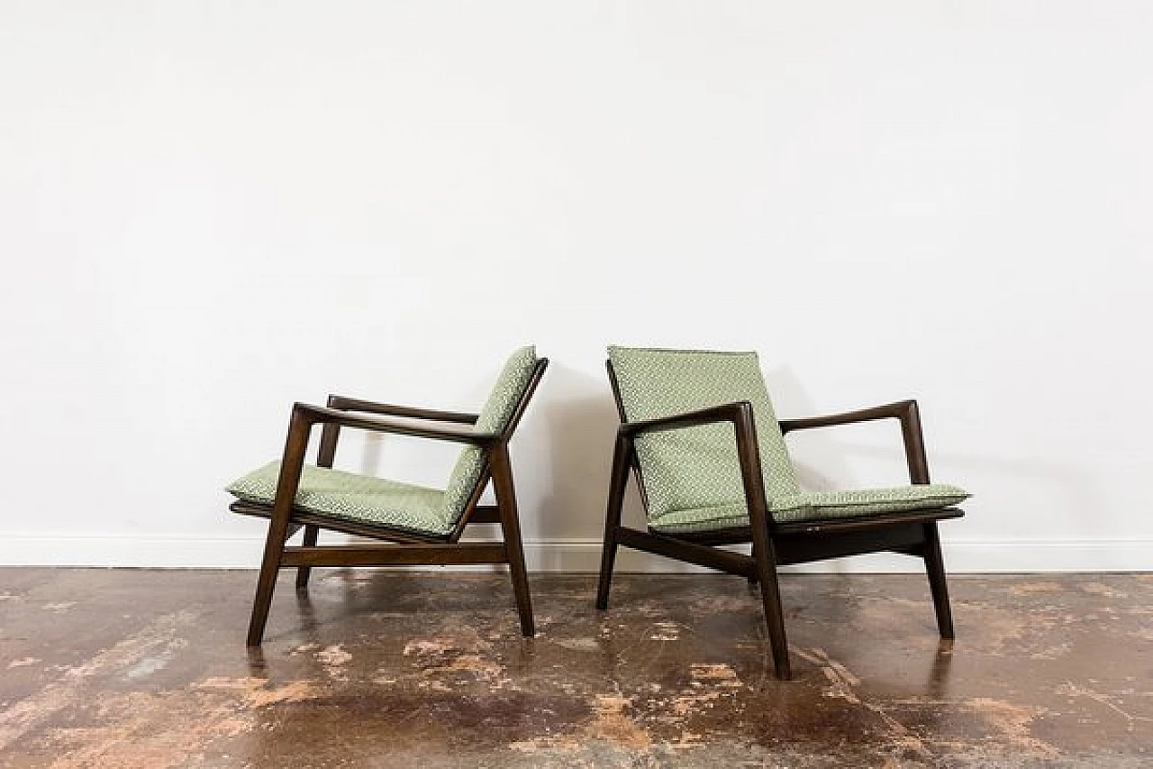 Pair of beech and fabric 300 130 armchairs by SFM, 1960s 15