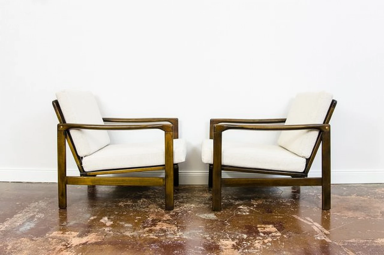 Pair of beech and beige fabric B-7522 armchairs by Zenon Bączyk for SFM, 1960s 14