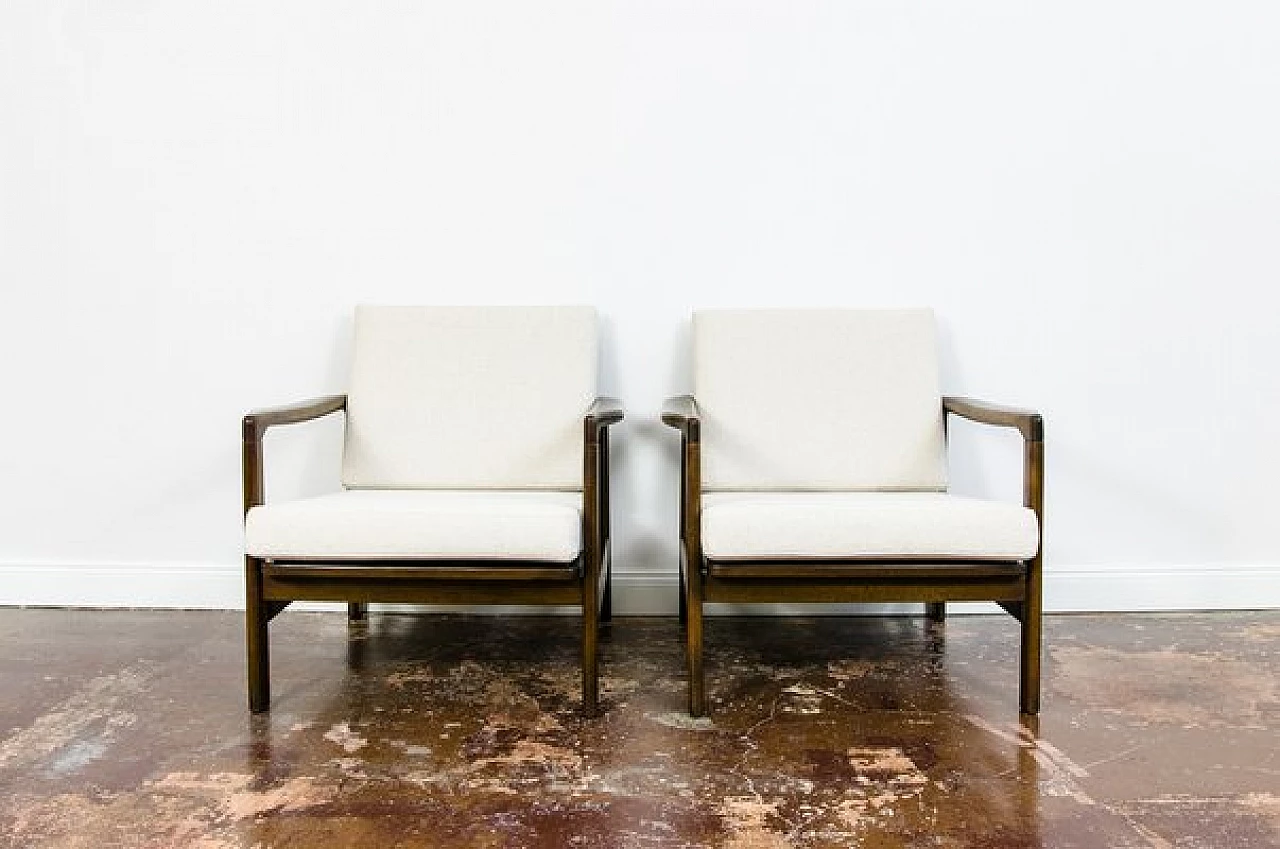 Pair of beech and beige fabric B-7522 armchairs by Zenon Bączyk for SFM, 1960s 15