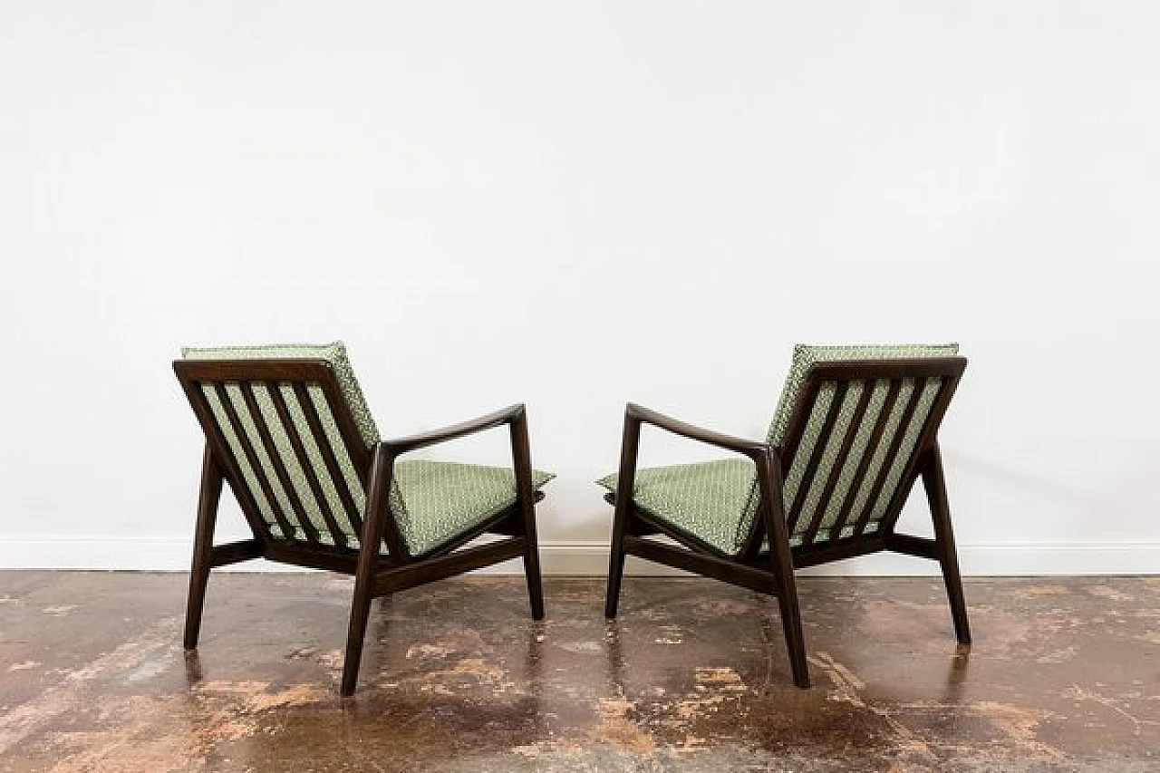 Pair of beech and fabric 300 130 armchairs by SFM, 1960s 17