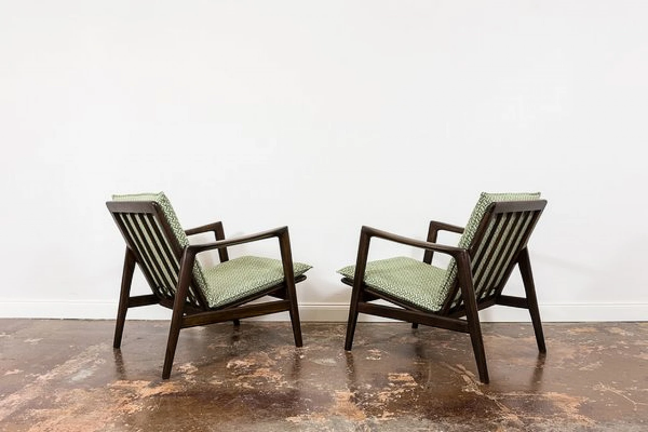 Pair of beech and fabric 300 130 armchairs by SFM, 1960s 18