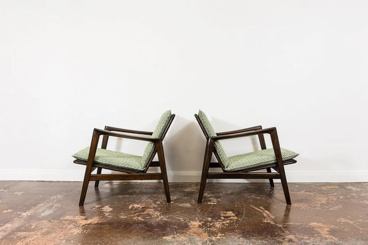 Pair of beech and fabric 300 130 armchairs by SFM, 1960s 19