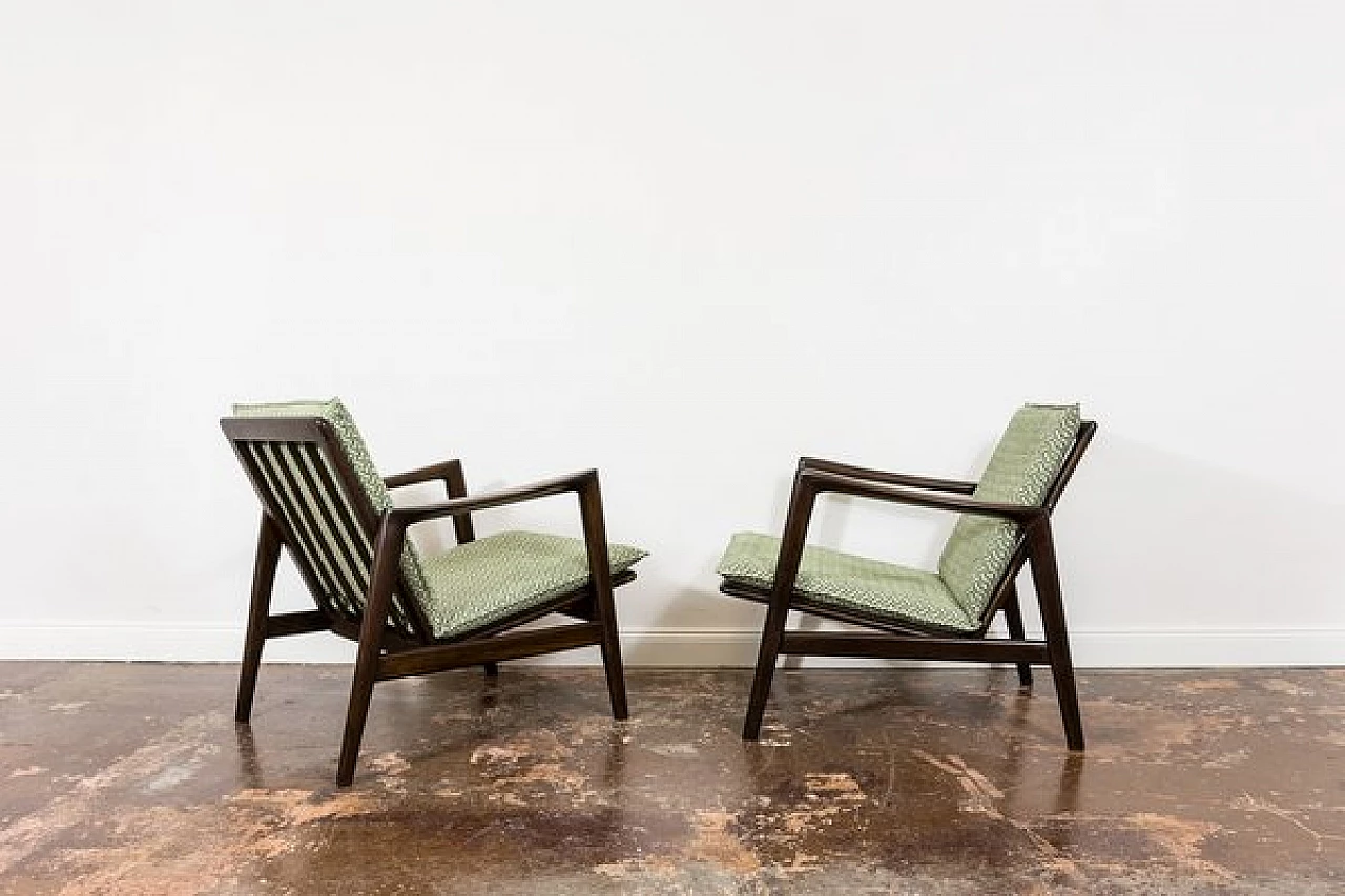 Pair of beech and fabric 300 130 armchairs by SFM, 1960s 21