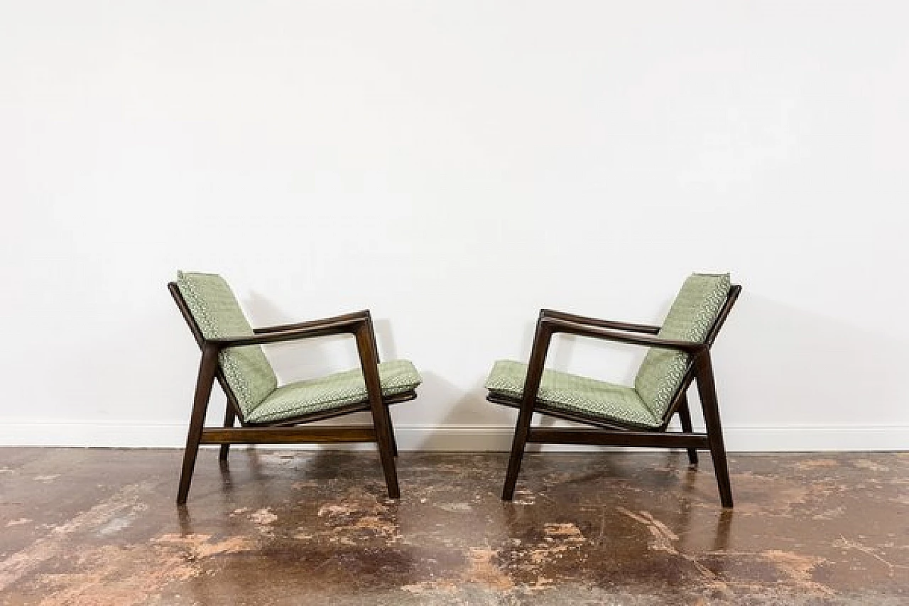 Pair of beech and fabric 300 130 armchairs by SFM, 1960s 22