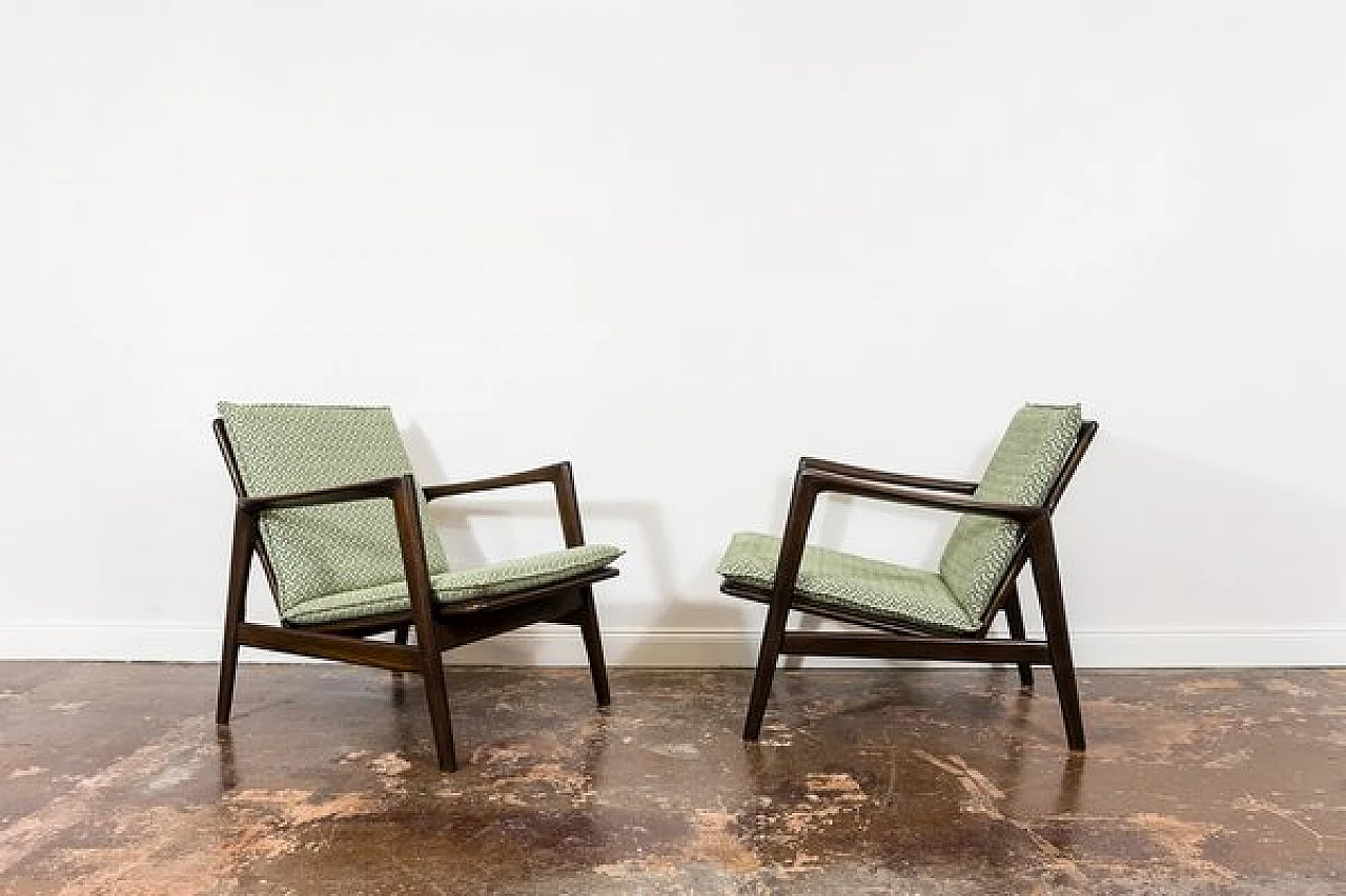 Pair of beech and fabric 300 130 armchairs by SFM, 1960s 23