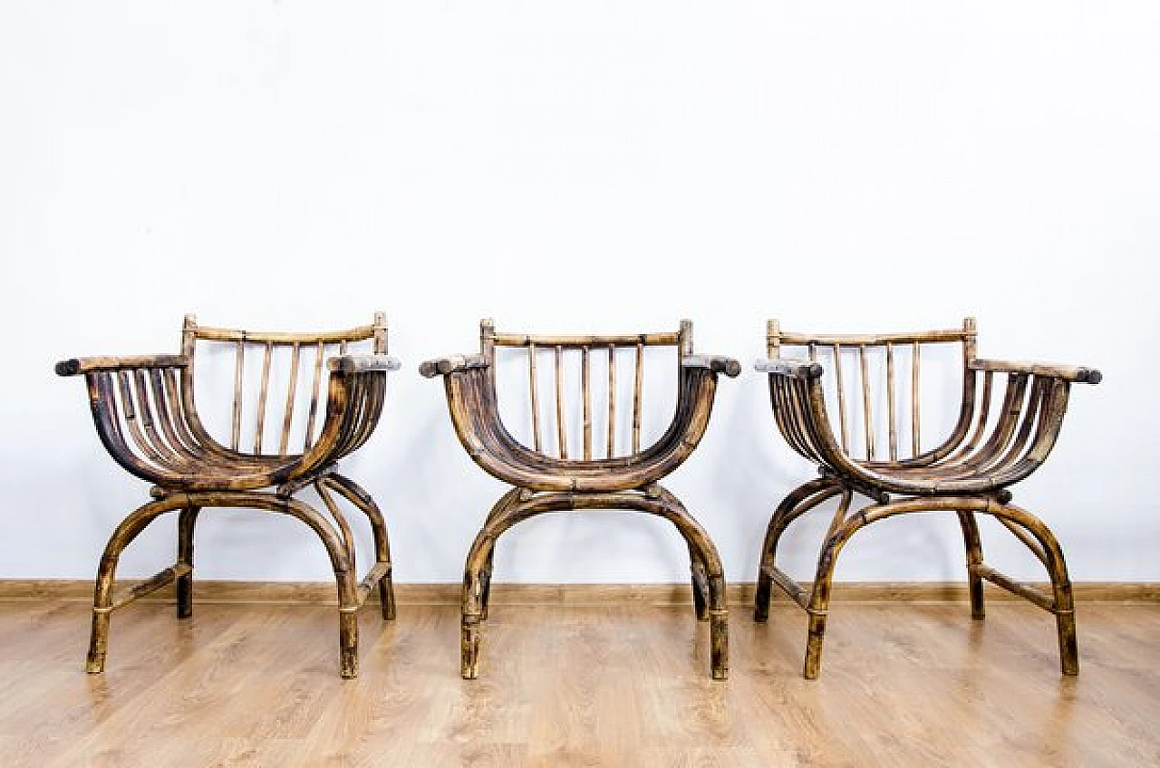 3 Poltrone Art Déco in vimini, anni '40 1