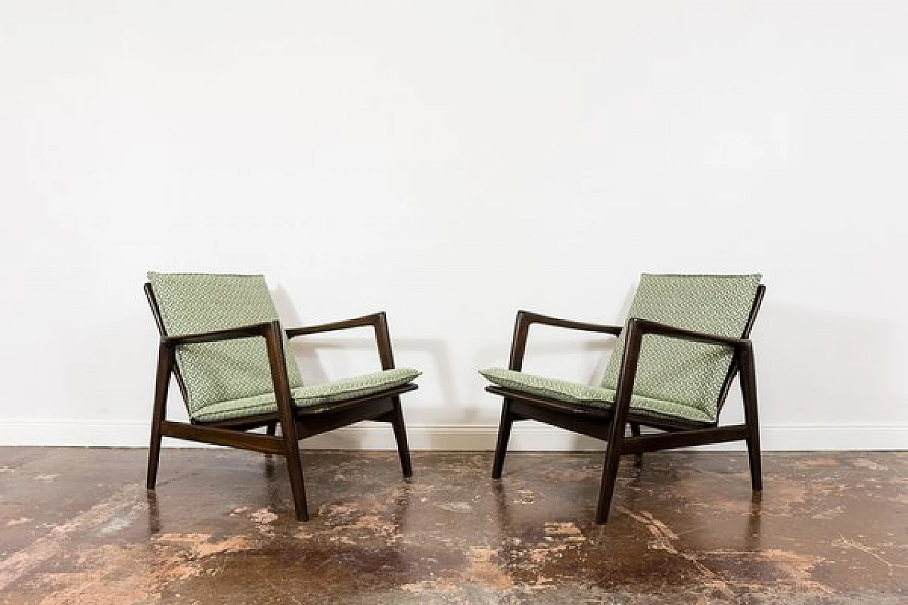 Pair of beech and fabric 300 130 armchairs by SFM, 1960s 24