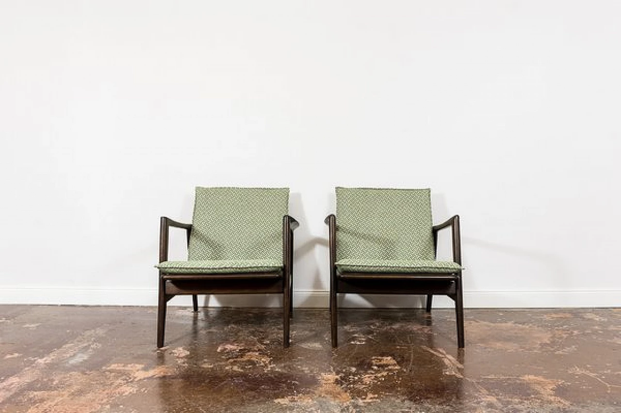 Pair of beech and fabric 300 130 armchairs by SFM, 1960s 25