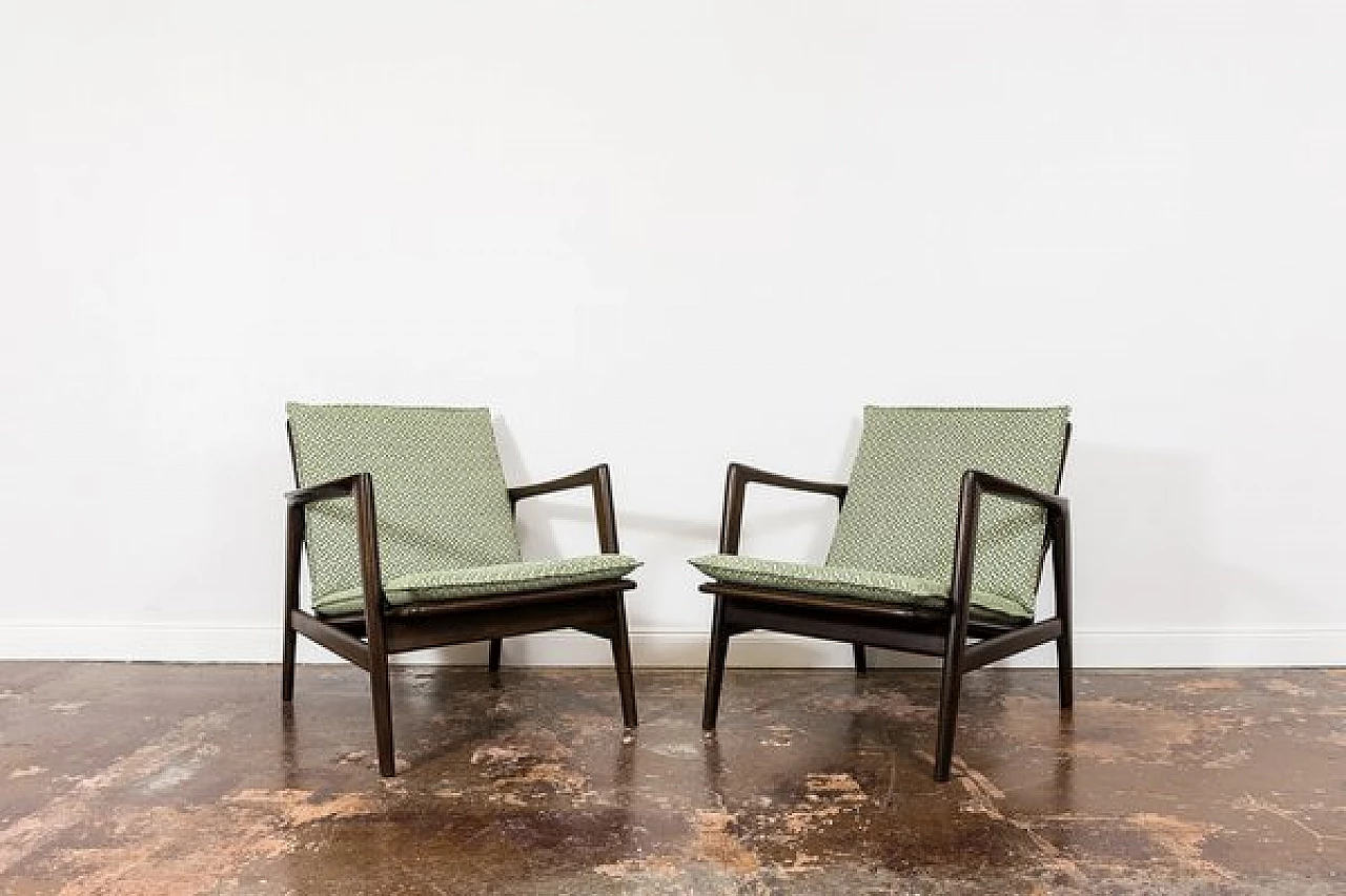 Pair of beech and fabric 300 130 armchairs by SFM, 1960s 26