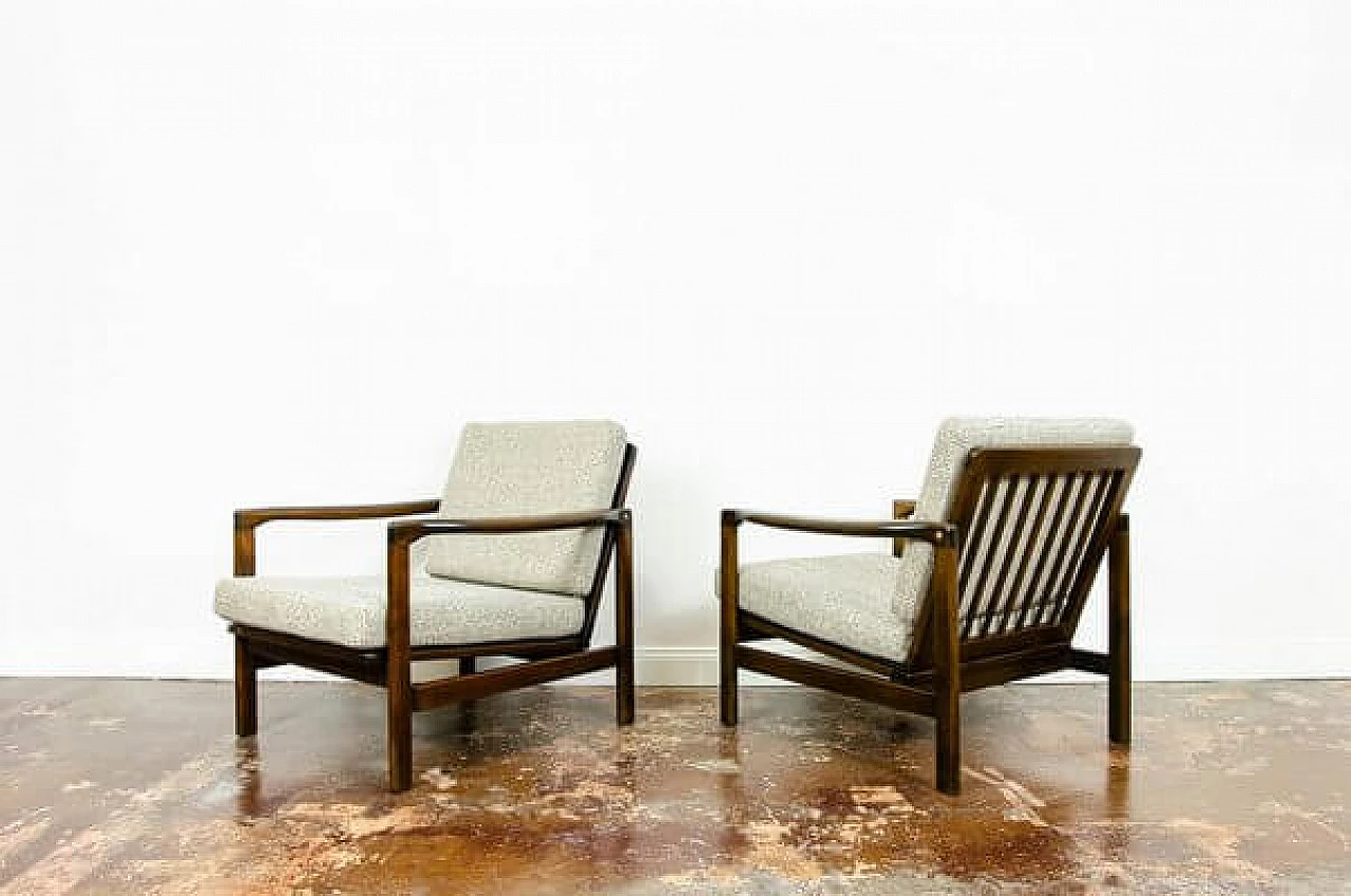 Pair of beech and beige fabric B 7522 armchairs by Zenon Bączyk for SFM, 1960s 11