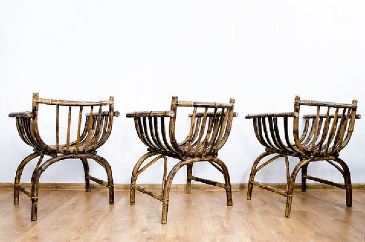 3 Poltrone Art Déco in vimini, anni '40 7