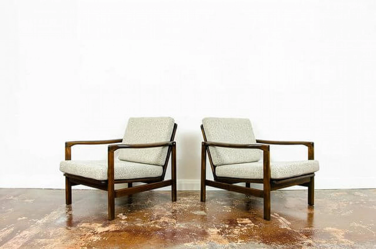 Pair of beech and beige fabric B 7522 armchairs by Zenon Bączyk for SFM, 1960s 12
