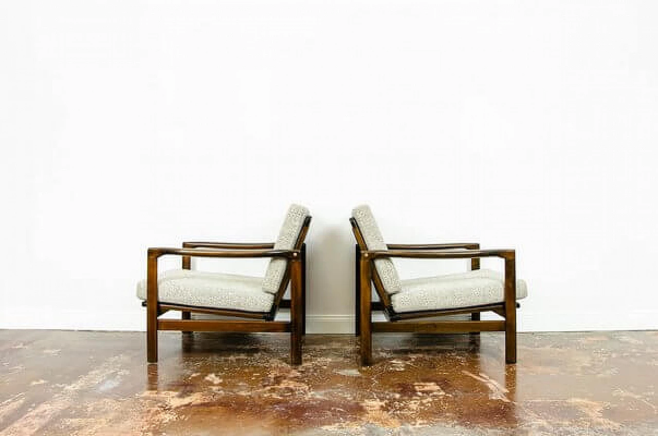 Pair of beech and beige fabric B 7522 armchairs by Zenon Bączyk for SFM, 1960s 13