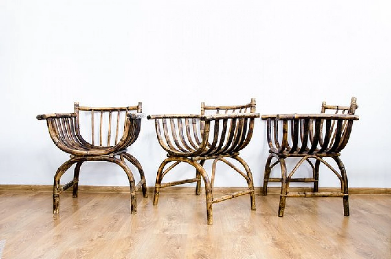 3 Poltrone Art Déco in vimini, anni '40 10