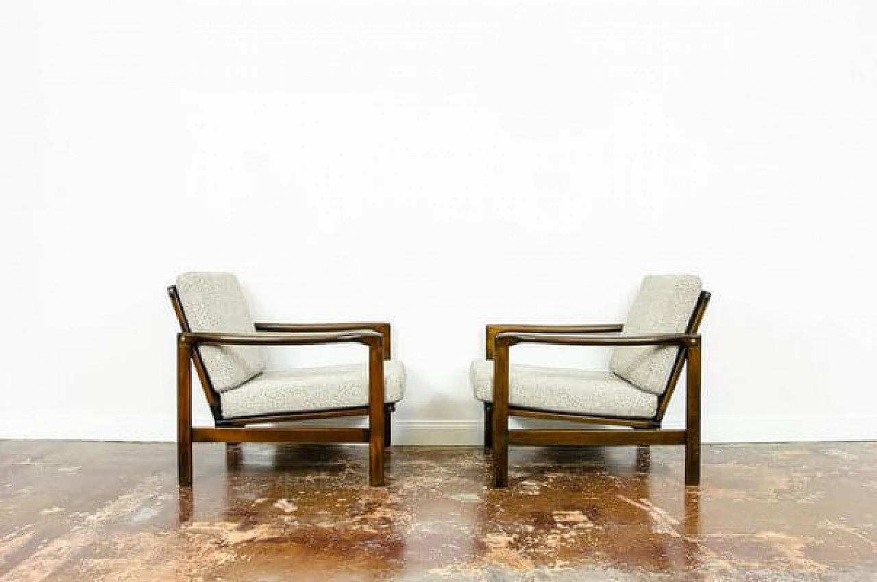 Pair of beech and beige fabric B 7522 armchairs by Zenon Bączyk for SFM, 1960s 16
