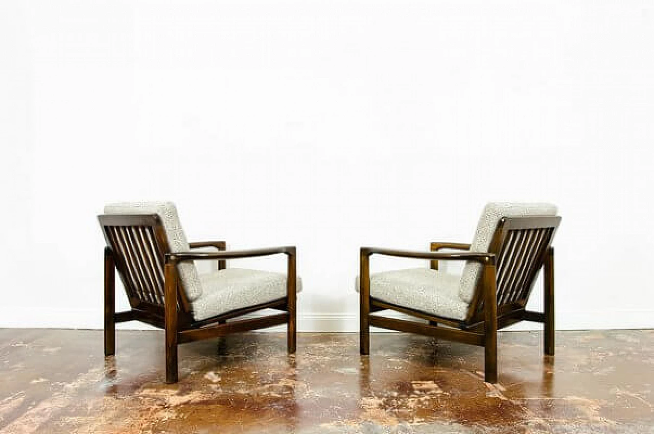Pair of beech and beige fabric B 7522 armchairs by Zenon Bączyk for SFM, 1960s 17