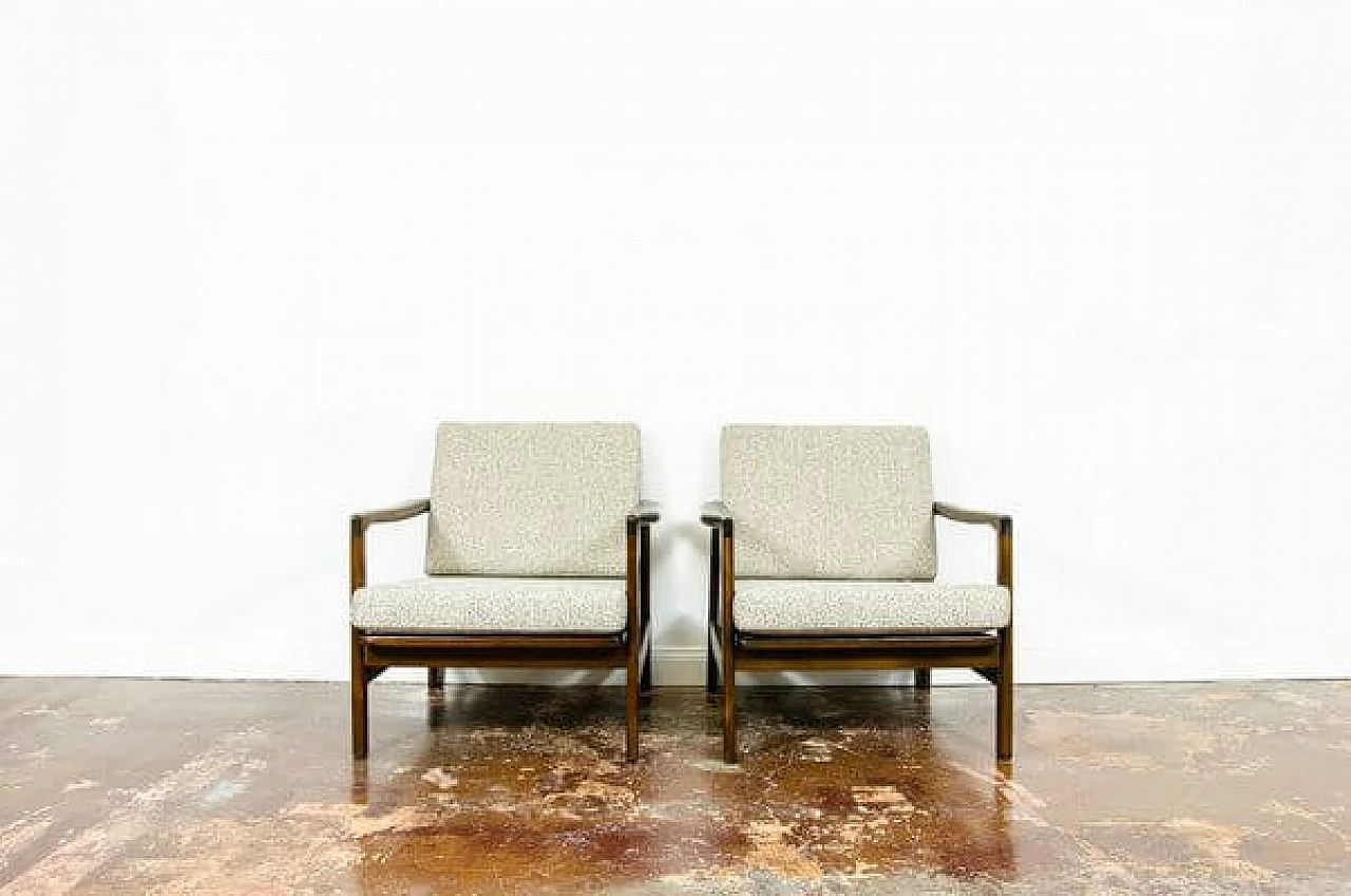 Pair of beech and beige fabric B 7522 armchairs by Zenon Bączyk for SFM, 1960s 19