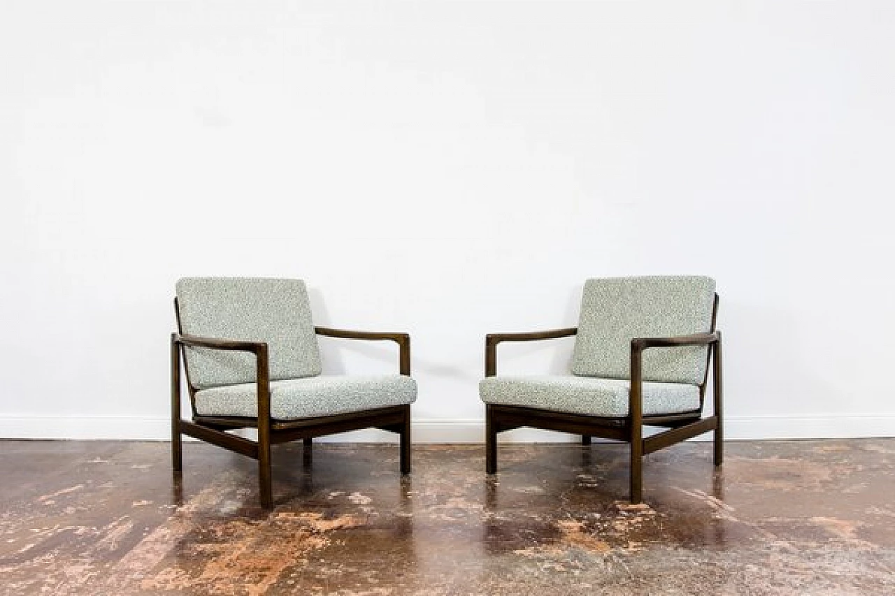 Pair of fabric and beech B-7522 armchairs by Zenon Bączyk for SFM, 1960s 1